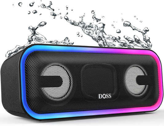 Bluetooth Speaker, Soundbox Pro+ Wireless Pairing Speaker with 24W Stereo Sound, Punchy Bass, IPX6 Waterproof, 15Hrs Playtime, Multi-Colors Lights, for Home,Outdoor-Black.