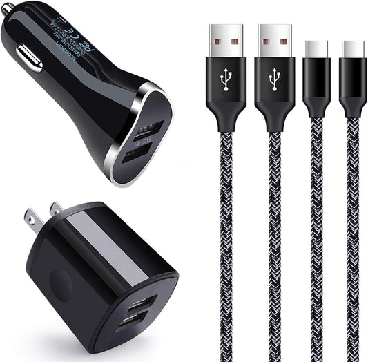USB Type C Charger Cable for Moto Motorola G Power G Stylus Pure 2022/G7 G8 G9 plus Play One Z4 Z3 X4,Samsung S23 S22 S21 S20 S10E S10 S9 Note20 A01 A21 A50,Car Charger Wall Adapter+Fast Charging Cord.