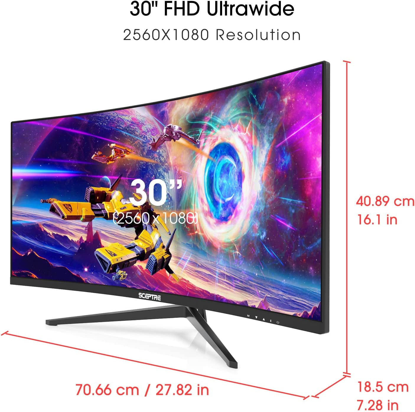 30-Inch Curved Gaming Monitor 21:9 2560X1080 Ultra Wide Ultra Slim HDMI Displayport up to 200Hz Build-In Speakers, Metal Black (C305B-200UN1).
