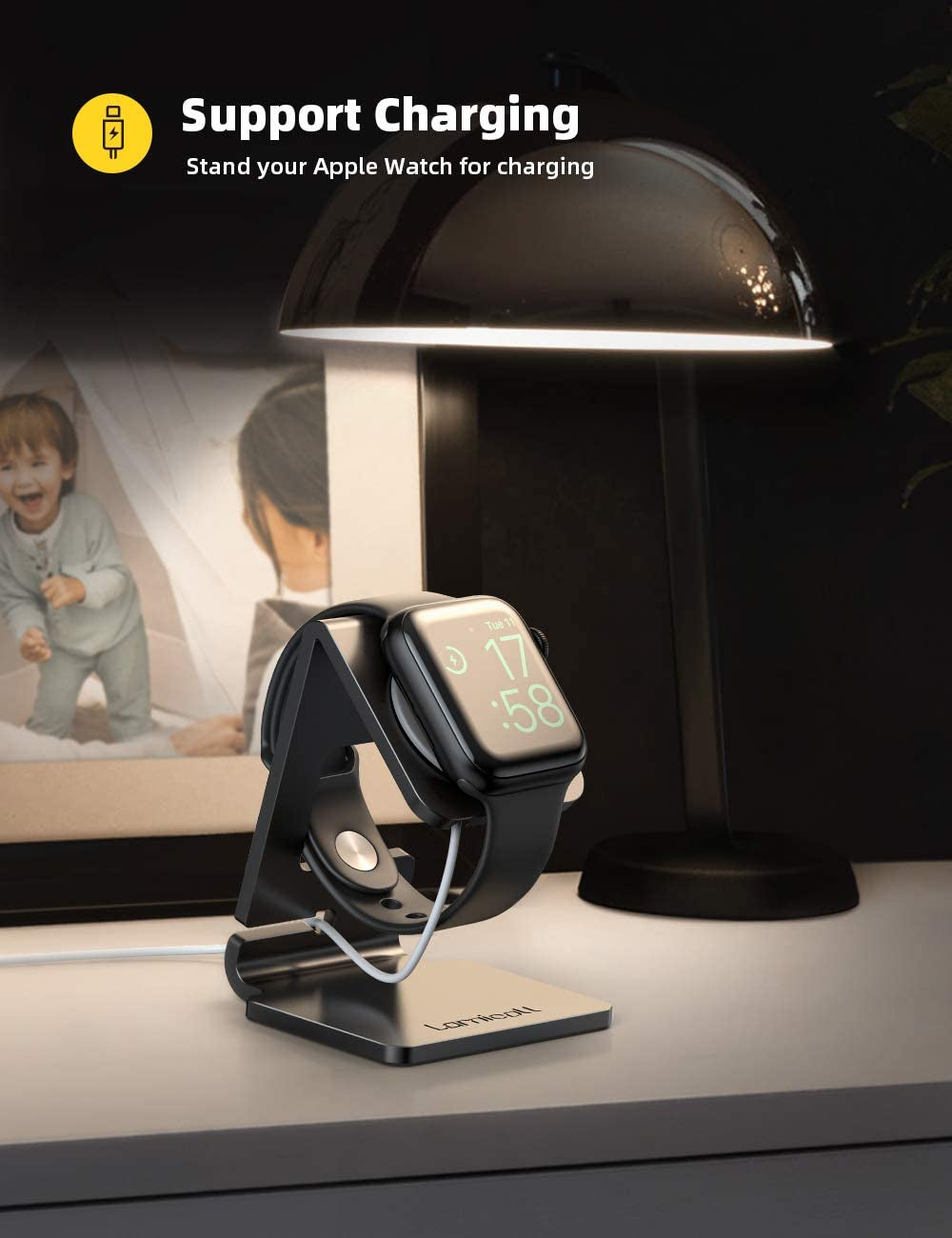 Stand for Apple Watch, Charging Stand - Desk Watch Stand Holder Charging Dock Station Compatible with Apple Watch Series SE Ultra/Series 8/7/6/5/4/3/2/1, 49Mm/45Mm/44Mm/42Mm/41Mm/ 38Mm, Black.