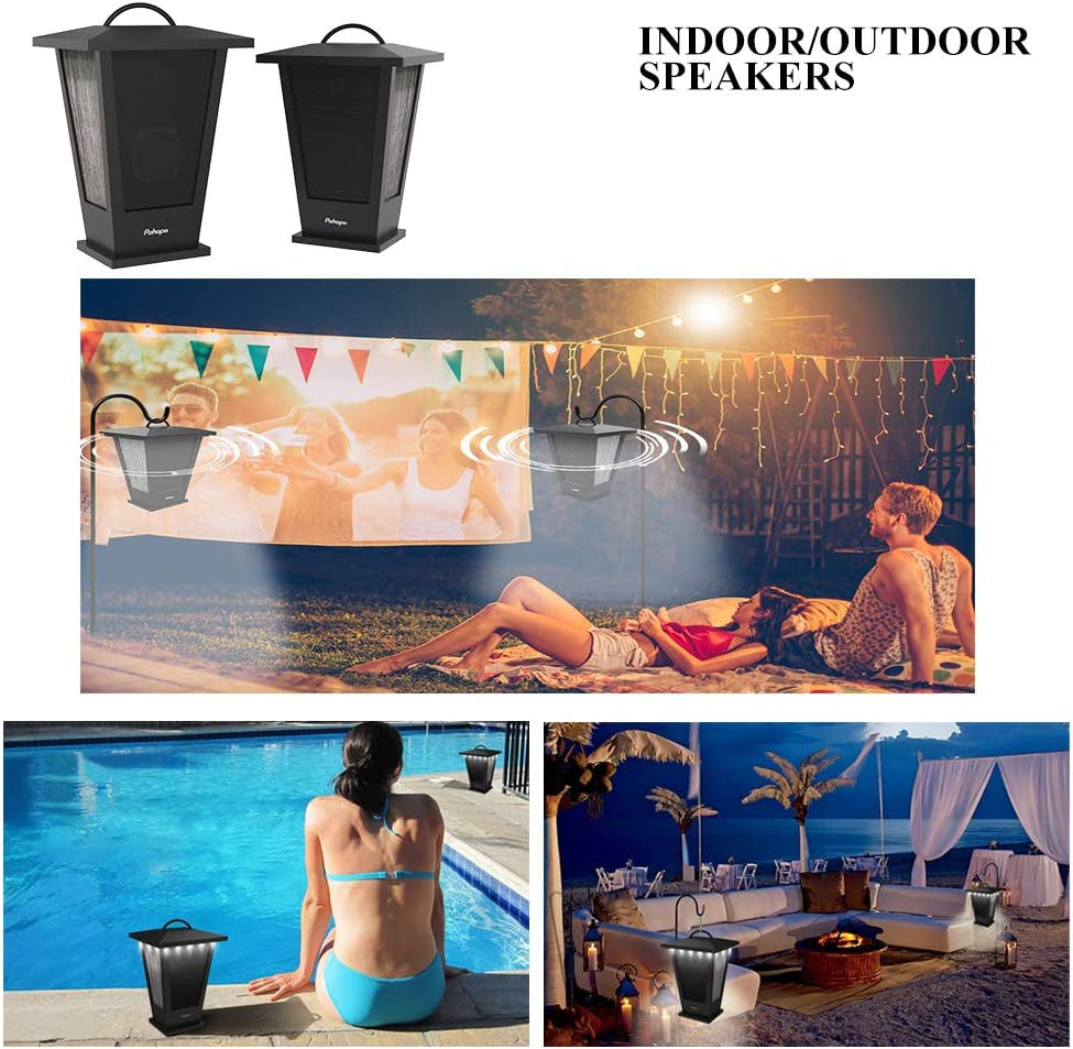 Bluetooth Speakers Waterproof, 2 Packs True Wireless Stereo Sound 20W Speakers Dual Pairing Lantern Indoor Outdoor Speakers with 20 Piece LED Lights, Rich Bass, Pinao Black.