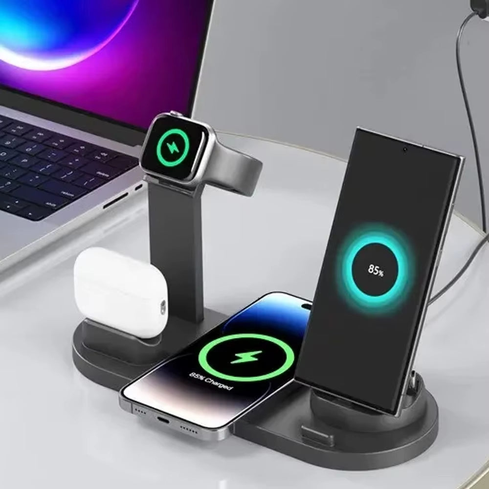 ChargeHub™ Pro 4-in-1 Wireless Dock – One Stand. Total Power. Zero Clutter.