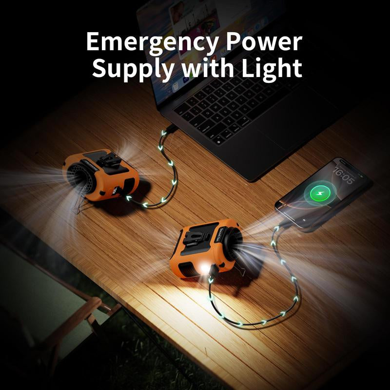 Portable 10,000mAh Power Bank: 3-in-1 Fan, Torch & LED Light.