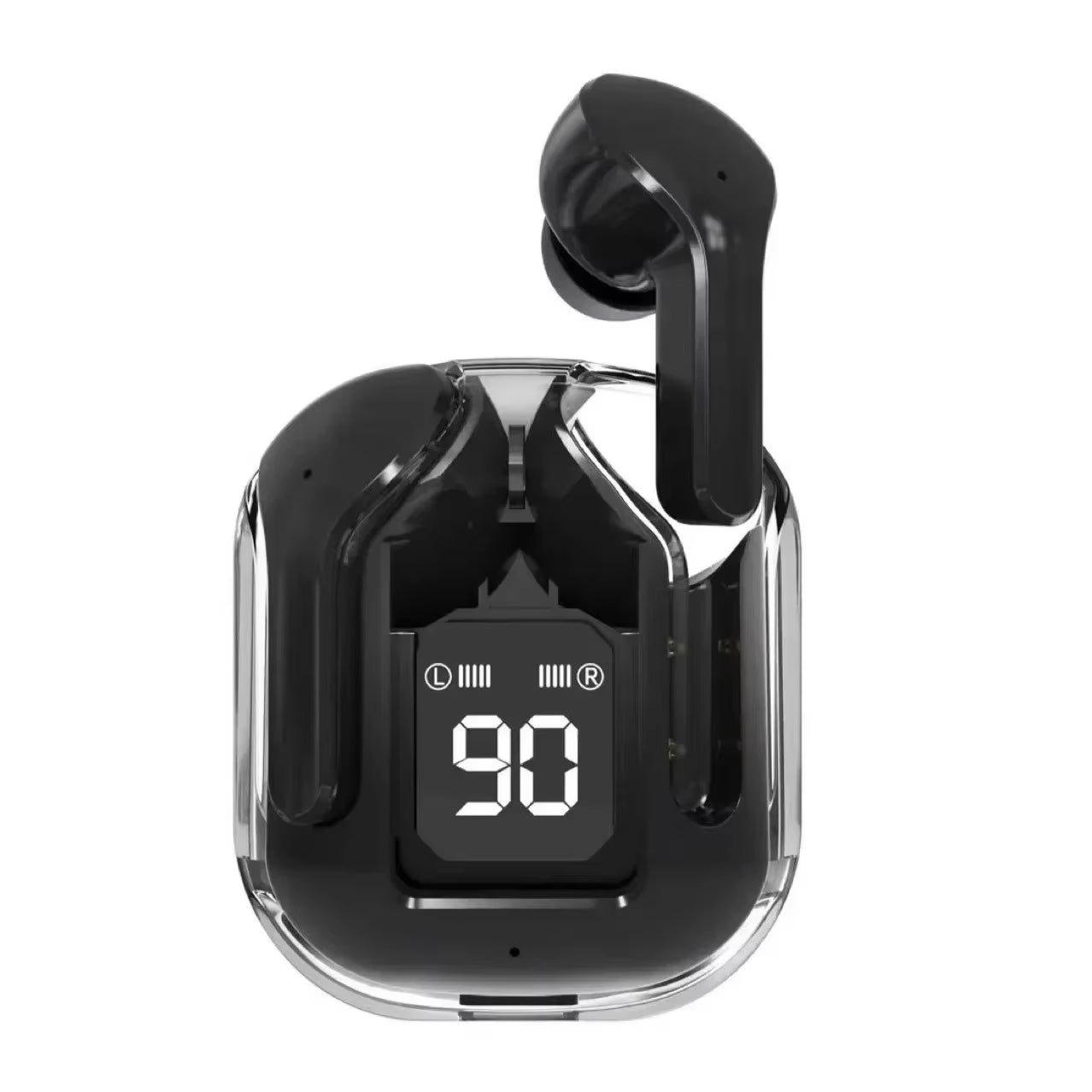 CrystalBeats BT30: Transparent TWS Bluetooth 5.3 Earbuds with Digital Display & Noise Canceling.