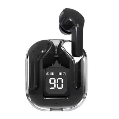 CrystalBeats BT30: Transparent TWS Bluetooth 5.3 Earbuds with Digital Display & Noise Canceling.