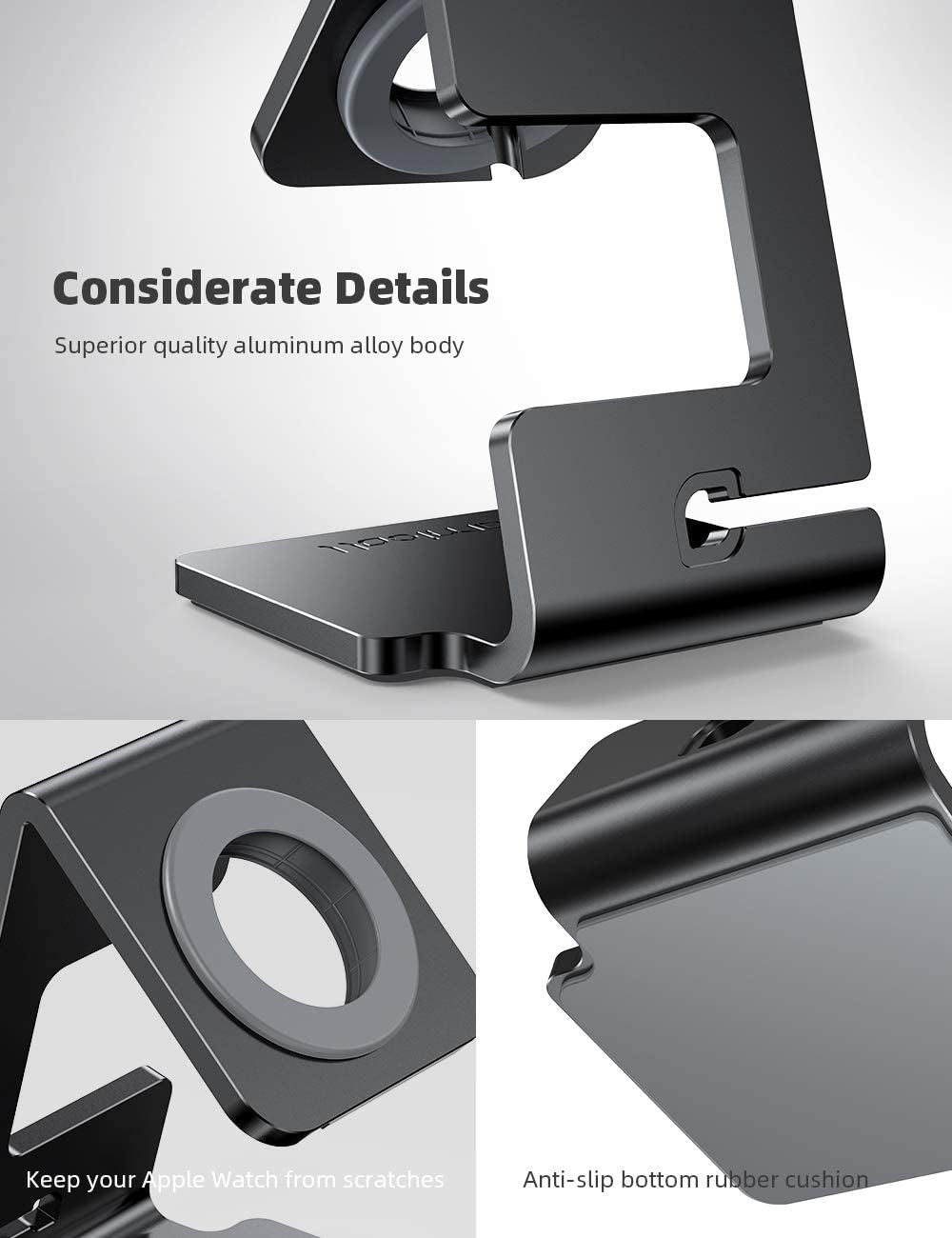 Stand for Apple Watch, Charging Stand - Desk Watch Stand Holder Charging Dock Station Compatible with Apple Watch Series SE Ultra/Series 8/7/6/5/4/3/2/1, 49Mm/45Mm/44Mm/42Mm/41Mm/ 38Mm, Black.