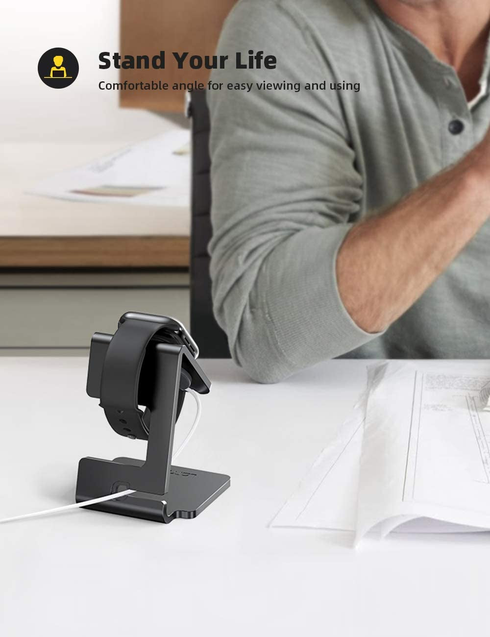 Stand for Apple Watch, Charging Stand - Desk Watch Stand Holder Charging Dock Station Compatible with Apple Watch Series SE Ultra/Series 8/7/6/5/4/3/2/1, 49Mm/45Mm/44Mm/42Mm/41Mm/ 38Mm, Black.