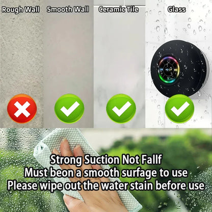 AquaBeat Mini: Waterproof LED Bluetooth Speaker with Powerful Sound & Suction Cup Mount.