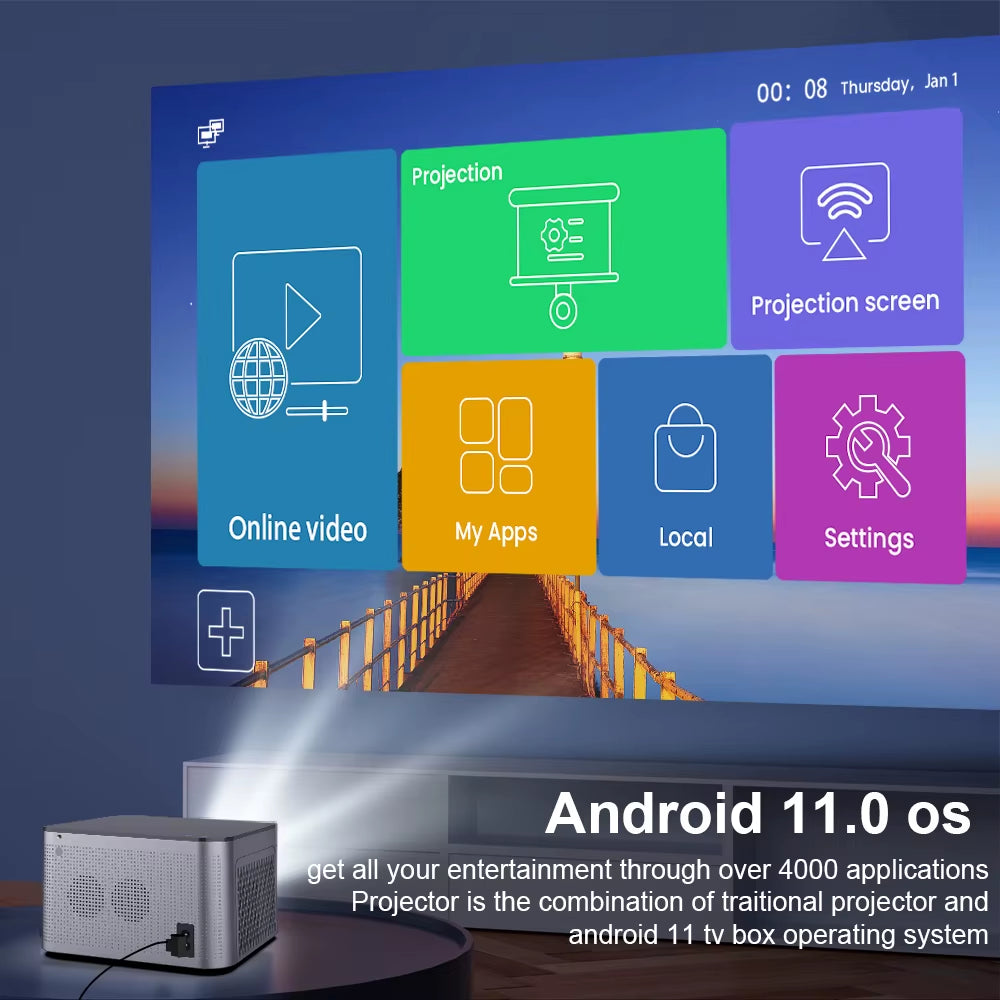 Android 11 4K Smart Projector 580ANSI 1920*1080P Full HD Wifi6 BT5.0 Allwinner H713 Voice Control Home Cinema Theater.