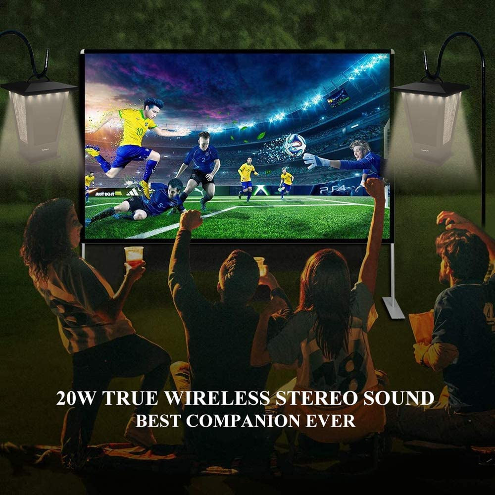 Bluetooth Speakers Waterproof, 2 Packs True Wireless Stereo Sound 20W Speakers Dual Pairing Lantern Indoor Outdoor Speakers with 20 Piece LED Lights, Rich Bass, Pinao Black.