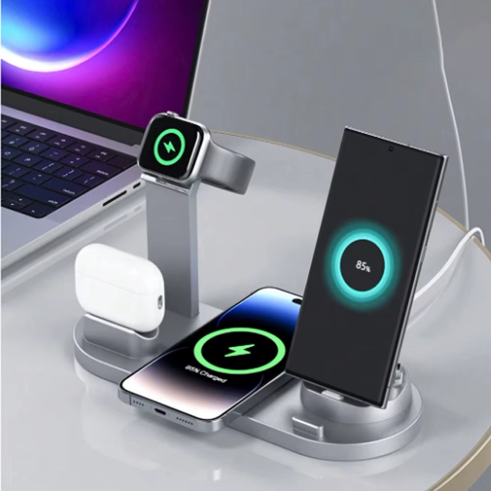 ChargeHub™ Pro 4-in-1 Wireless Dock – One Stand. Total Power. Zero Clutter.