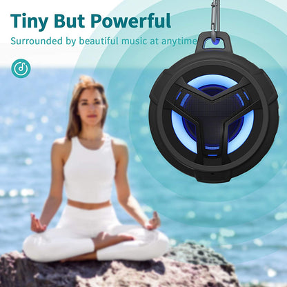 Bluetooth Shower Speaker, Waterproof Portable Bluetooth Speakers, IP67 Waterproof Wireless Speaker with LED Light, Floating, 2000Mah, True Wireless Stereo for Kayak, Beach,Gifts for Men -Black.