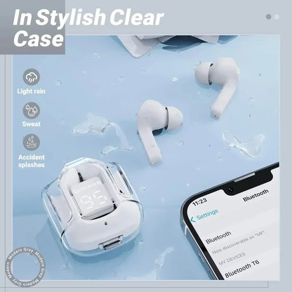 CrystalBeats BT30: Transparent TWS Bluetooth 5.3 Earbuds with Digital Display & Noise Canceling.