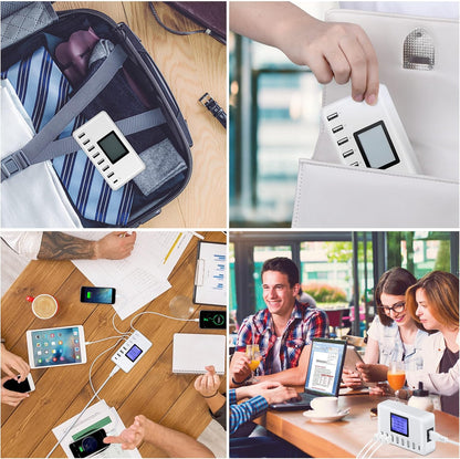 USB Charger,  60W 12A 8-Port USB Charging Station Multi Port USB Hub Charger Compact Size LCD Display Compatible with Iphone Ipad Samsung Kindle Tablet Bluetooth Earbuds and More.