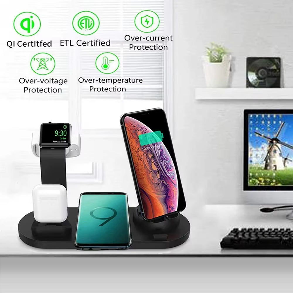 ChargeHub™ Pro 4-in-1 Wireless Dock – One Stand. Total Power. Zero Clutter.
