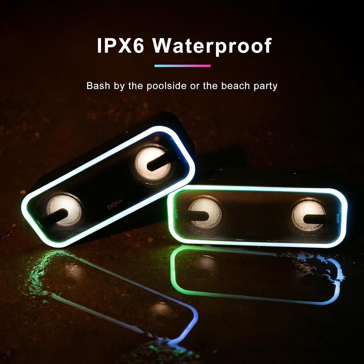 Bluetooth Speaker,  Soundbox Pro+ Wireless Pairing Speaker with 24W Stereo Sound, Punchy Bass, IPX6 Waterproof, 15Hrs Playtime, Multi-Colors Lights, for Home,Outdoor-Black.