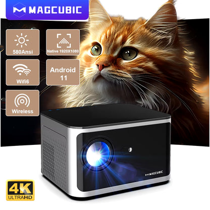 Android 11 4K Smart Projector 580ANSI 1920*1080P Full HD Wifi6 BT5.0 Allwinner H713 Voice Control Home Cinema Theater.