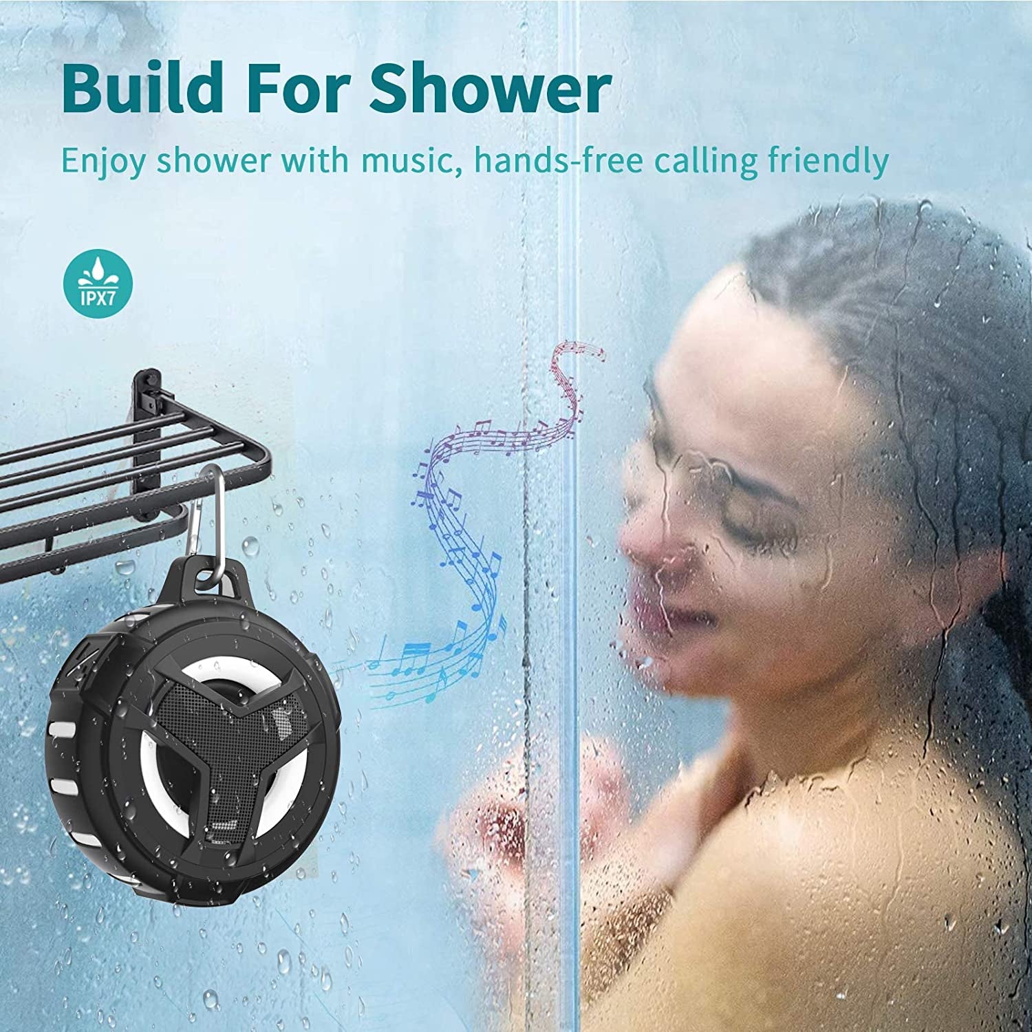 Bluetooth Shower Speaker, Waterproof Portable Bluetooth Speakers, IP67 Waterproof Wireless Speaker with LED Light, Floating, 2000Mah, True Wireless Stereo for Kayak, Beach,Gifts for Men -Black.