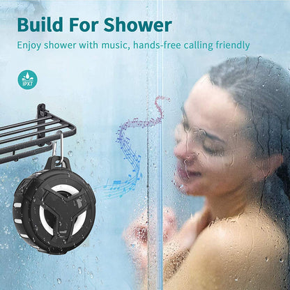 Bluetooth Shower Speaker, Waterproof Portable Bluetooth Speakers, IP67 Waterproof Wireless Speaker with LED Light, Floating, 2000Mah, True Wireless Stereo for Kayak, Beach,Gifts for Men -Black.