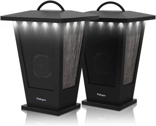 Bluetooth Speakers Waterproof, 2 Packs True Wireless Stereo Sound 20W Speakers Dual Pairing Lantern Indoor Outdoor Speakers with 20 Piece LED Lights, Rich Bass, Pinao Black.