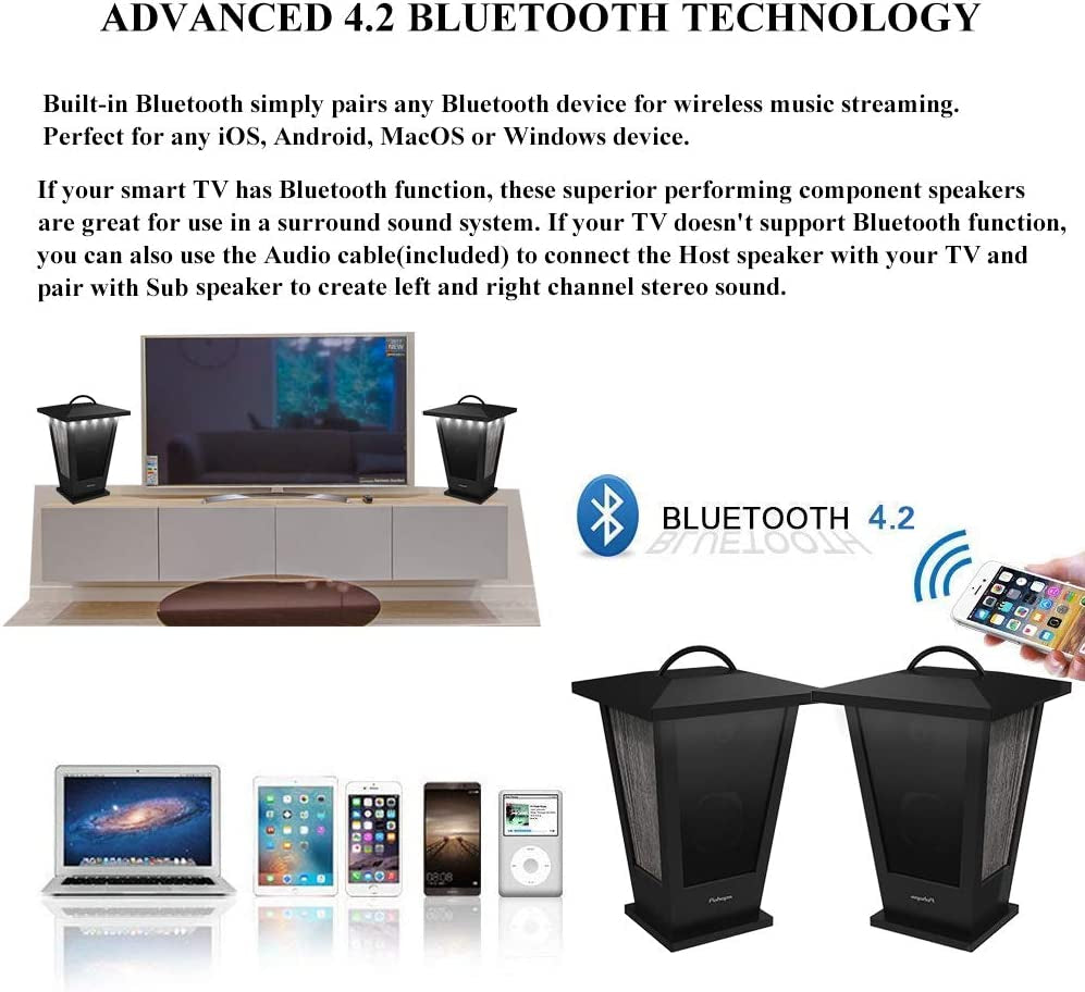 Bluetooth Speakers Waterproof, 2 Packs True Wireless Stereo Sound 20W Speakers Dual Pairing Lantern Indoor Outdoor Speakers with 20 Piece LED Lights, Rich Bass, Pinao Black.