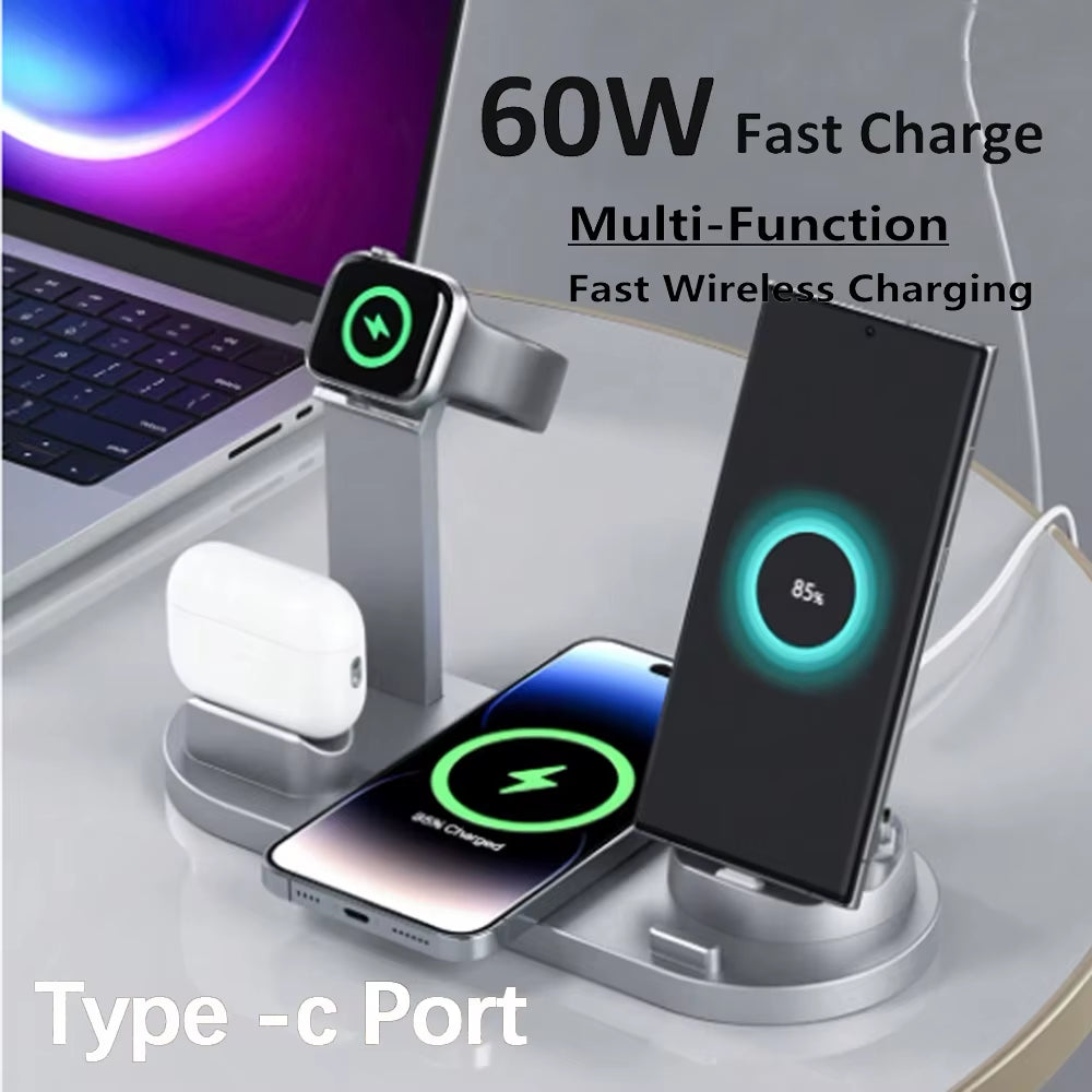 ChargeHub™ Pro 4-in-1 Wireless Dock – One Stand. Total Power. Zero Clutter.