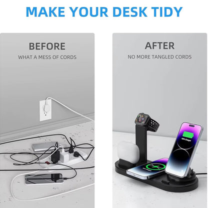 ChargeHub™ Pro 4-in-1 Wireless Dock – One Stand. Total Power. Zero Clutter.