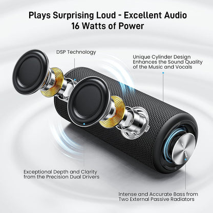 Outdoor Portable Bluetooth Speakers Waterproof Wireless Speaker for Camping (Black).