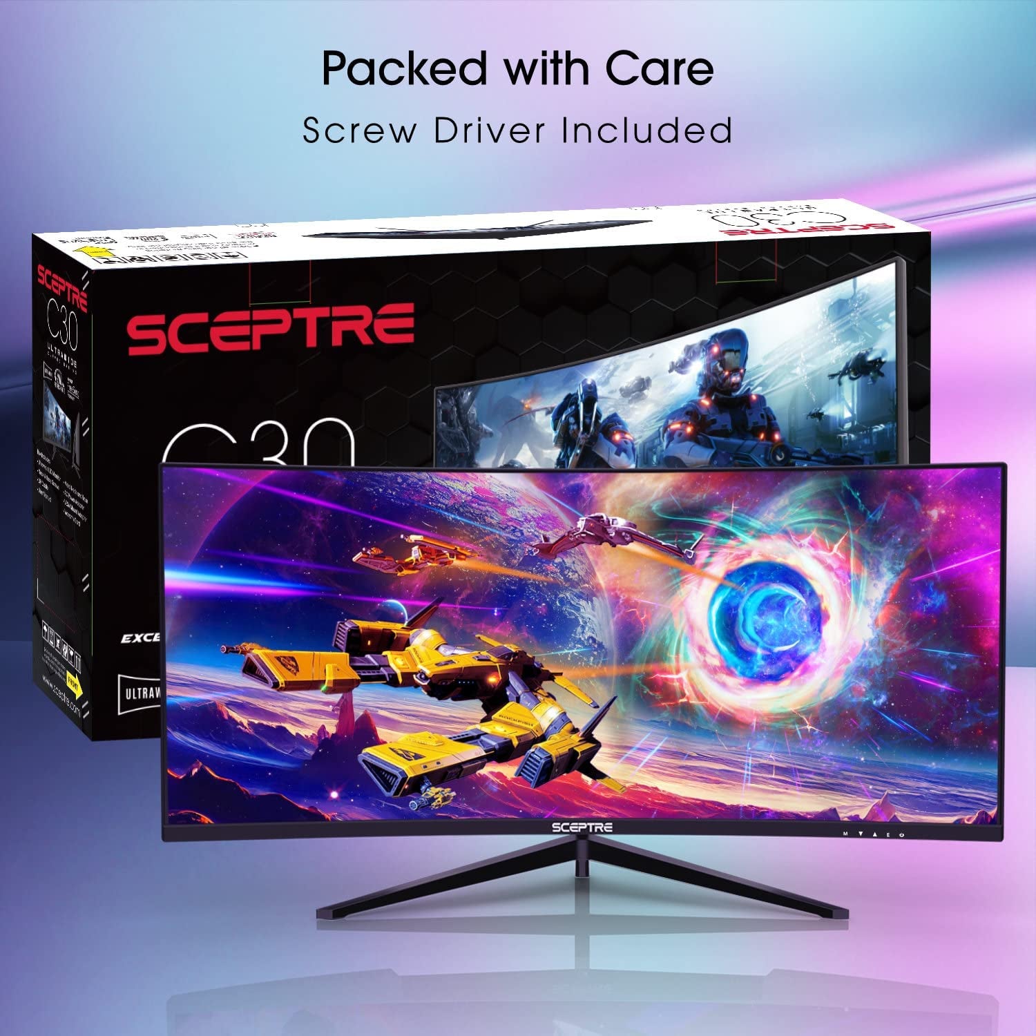 30-Inch Curved Gaming Monitor 21:9 2560X1080 Ultra Wide Ultra Slim HDMI Displayport up to 200Hz Build-In Speakers, Metal Black (C305B-200UN1).