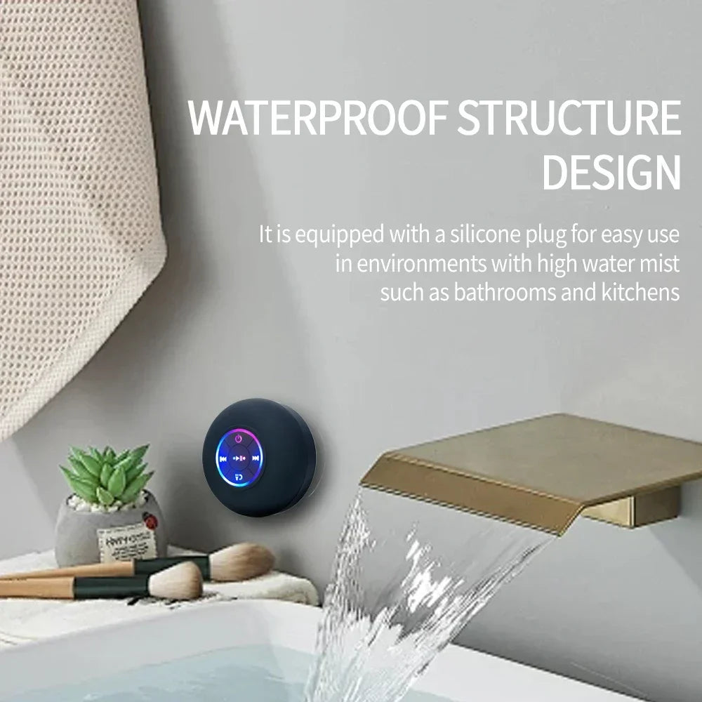 AquaBeat Mini: Waterproof LED Bluetooth Speaker with Powerful Sound & Suction Cup Mount.