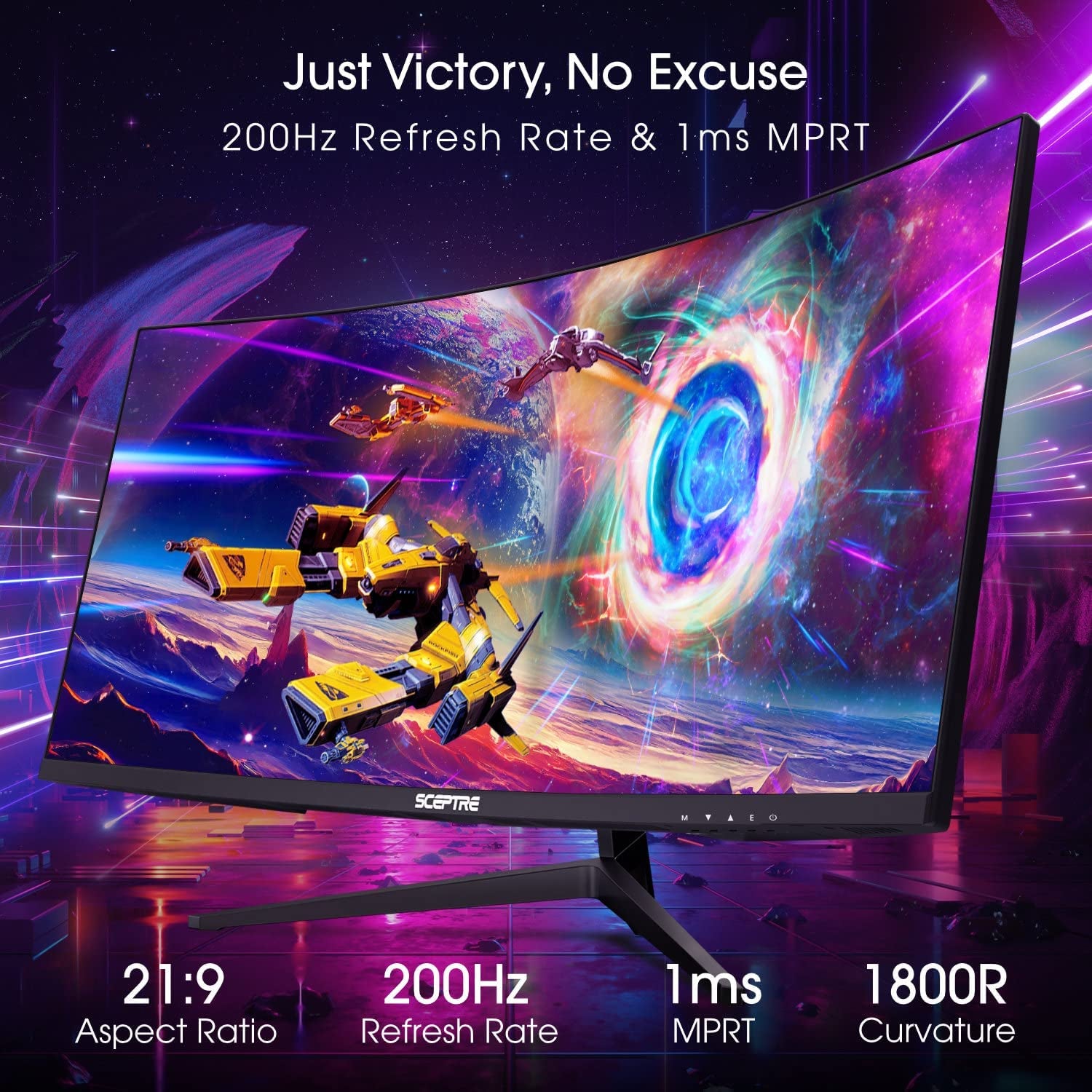 30-Inch Curved Gaming Monitor 21:9 2560X1080 Ultra Wide Ultra Slim HDMI Displayport up to 200Hz Build-In Speakers, Metal Black (C305B-200UN1).