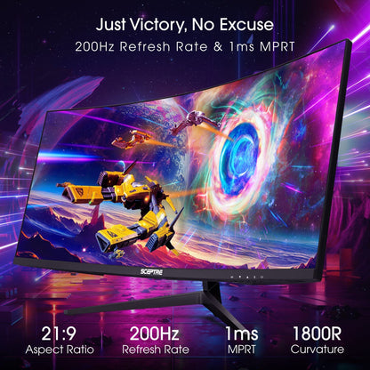30-Inch Curved Gaming Monitor 21:9 2560X1080 Ultra Wide Ultra Slim HDMI Displayport up to 200Hz Build-In Speakers, Metal Black (C305B-200UN1).