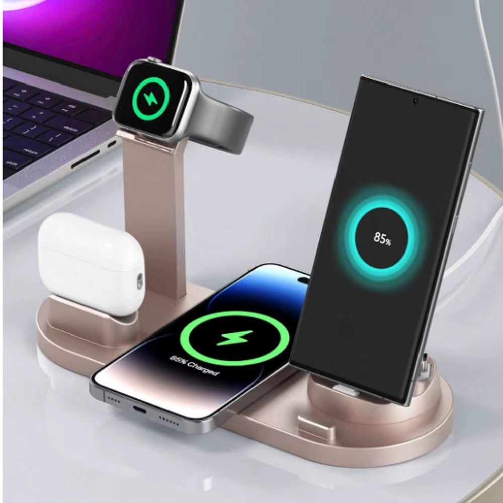 ChargeHub™ Pro 4-in-1 Wireless Dock – One Stand. Total Power. Zero Clutter.