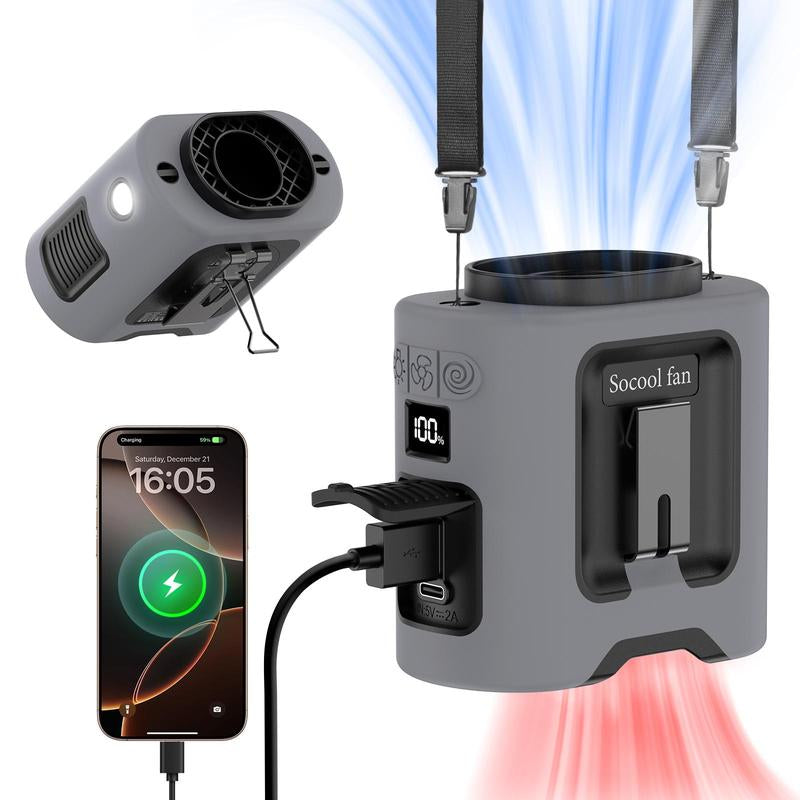 Portable 10,000mAh Power Bank: 3-in-1 Fan, Torch & LED Light.