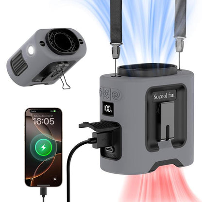 Portable 10,000mAh Power Bank: 3-in-1 Fan, Torch & LED Light.