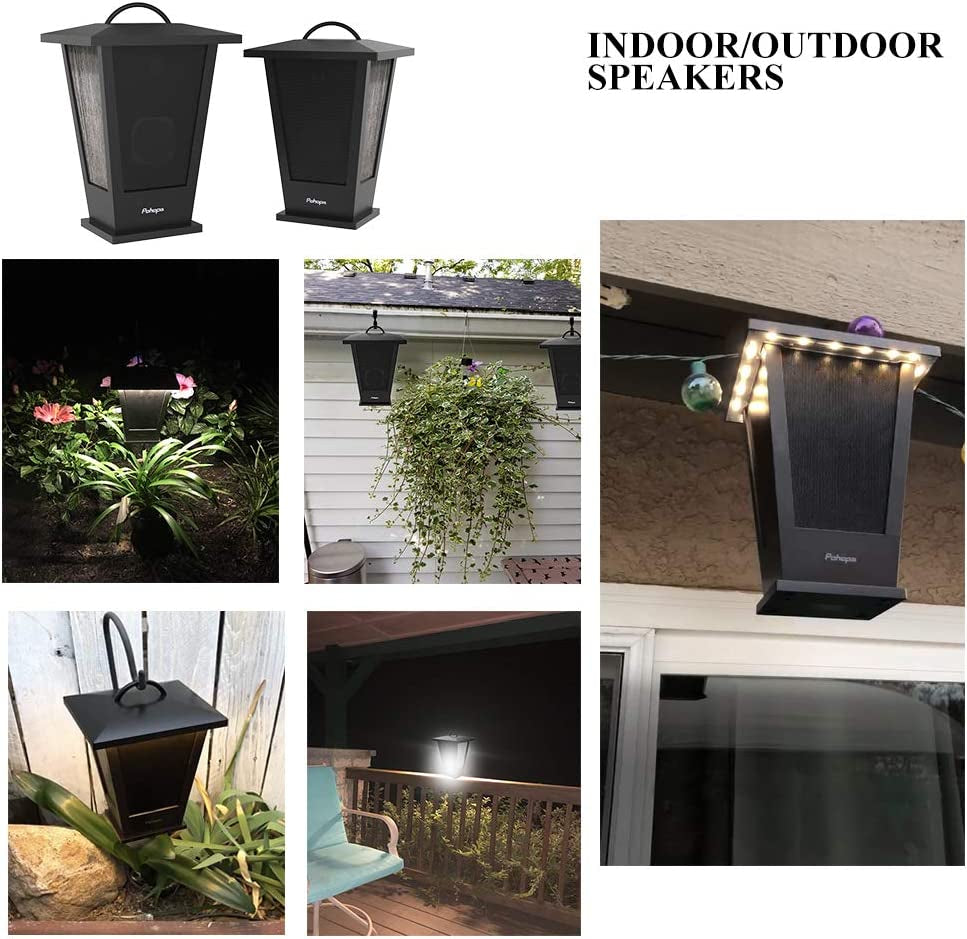 Bluetooth Speakers Waterproof, 2 Packs True Wireless Stereo Sound 20W Speakers Dual Pairing Lantern Indoor Outdoor Speakers with 20 Piece LED Lights, Rich Bass, Pinao Black.