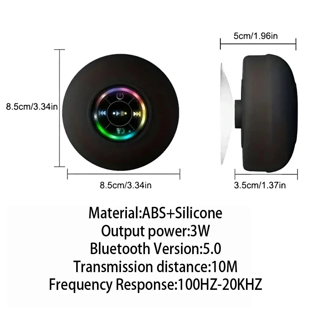 AquaBeat Mini: Waterproof LED Bluetooth Speaker with Powerful Sound & Suction Cup Mount.