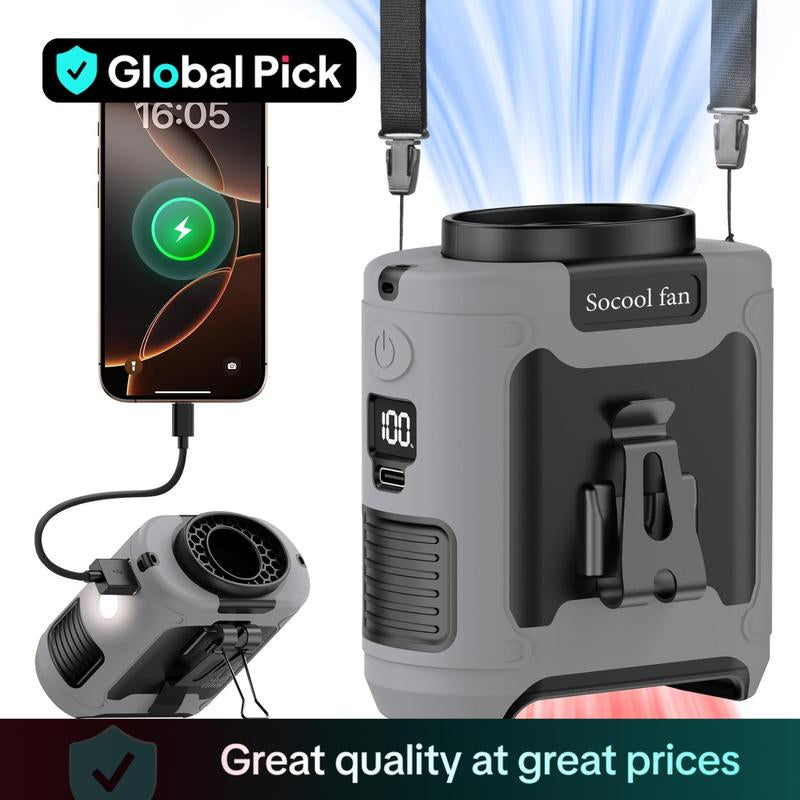 Portable 10,000mAh Power Bank: 3-in-1 Fan, Torch & LED Light.