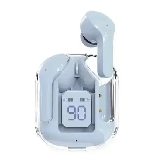 CrystalBeats BT30: Transparent TWS Bluetooth 5.3 Earbuds with Digital Display & Noise Canceling.