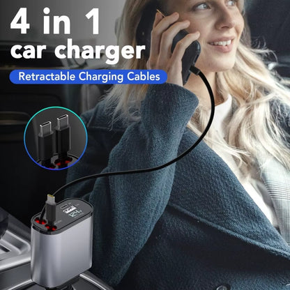 VoltRush™ 4-in-1 Retractable Car Charger – Fast Power, Zero Clutter.