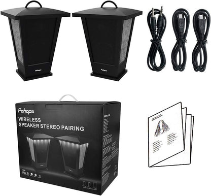 Bluetooth Speakers Waterproof, 2 Packs True Wireless Stereo Sound 20W Speakers Dual Pairing Lantern Indoor Outdoor Speakers with 20 Piece LED Lights, Rich Bass, Pinao Black.