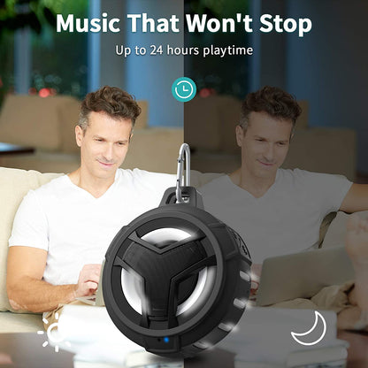 Bluetooth Shower Speaker, Waterproof Portable Bluetooth Speakers, IP67 Waterproof Wireless Speaker with LED Light, Floating, 2000Mah, True Wireless Stereo for Kayak, Beach,Gifts for Men -Black.