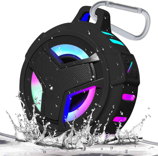 Bluetooth Shower Speaker, Waterproof Portable Bluetooth Speakers, IP67 Waterproof Wireless Speaker with LED Light, Floating, 2000Mah, True Wireless Stereo for Kayak, Beach,Gifts for Men -Black.